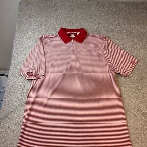 Cutter & Buck Red and White Striped Polo Shirt